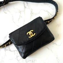 【LA LUNE】稀有中古二手Chanel黑色單肩腋下腰帶小包側揹背手袋