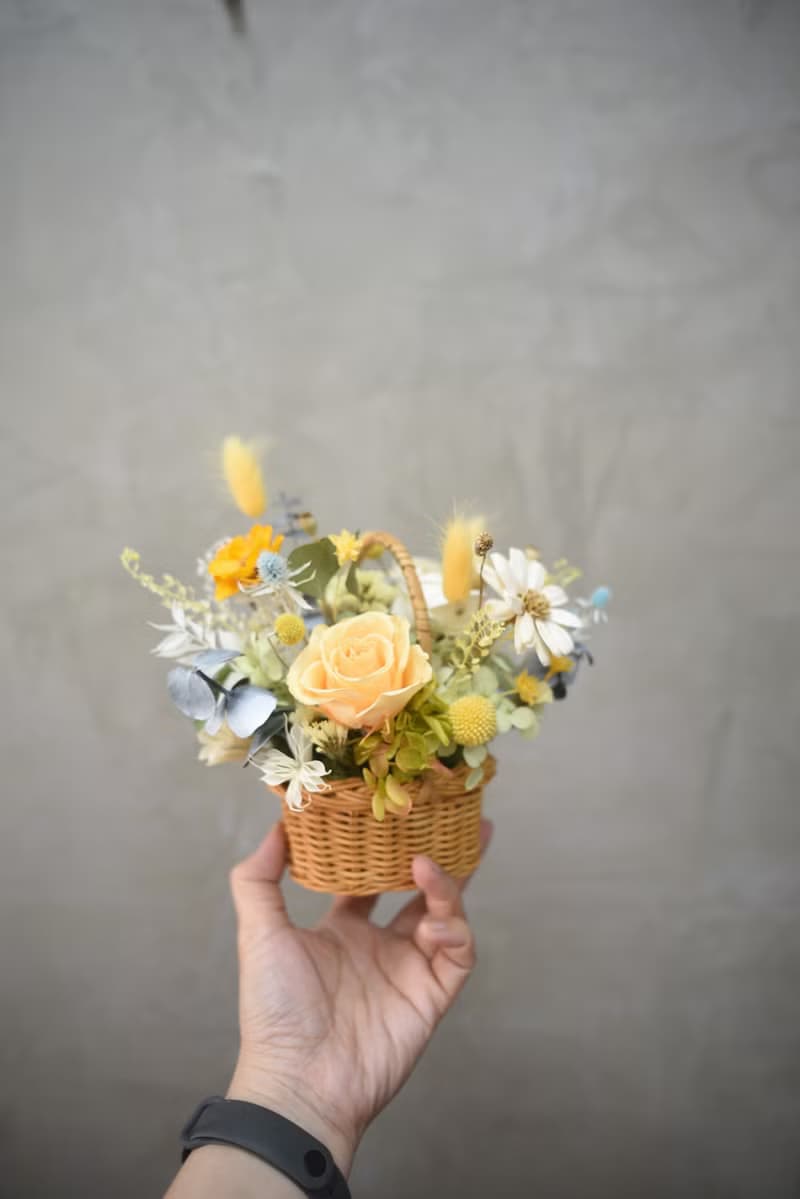 小清新籐籃花禮  永生花開幕花禮 永恆夏日