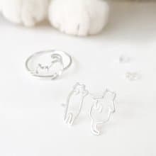 / 抱抱貓咪 / 貓咪飾品組合 925純銀耳環及戒指