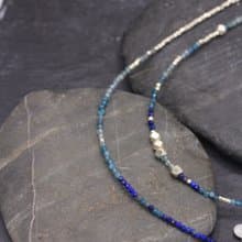 Topaz, lapis lazuli and silver beads bracelet with adjustable chain (B0083)