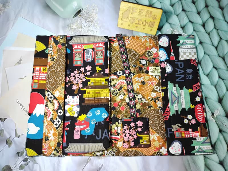 和風系列-厚棉日本風格富士山招財貓布書套-布書衣可適用A5-25K