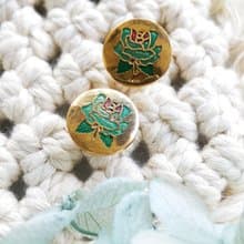 Vintage Jewelry 西洋古董飾品 景泰藍 綠玫瑰 小巧 針式耳環