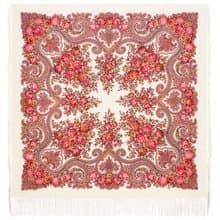 Pavlovo Posad Russian Shawl 100% Wool Scarf 125x125 cm Wrap Silk Fringe 2036-4
