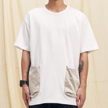 夏日寬鬆拼貼口袋T恤 /中性/簡約款式/純棉材質/素T/情侶/禮物