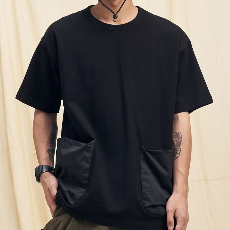 夏日寬鬆拼貼口袋T恤 /中性/簡約款式/純棉材質/素T/情侶/禮物