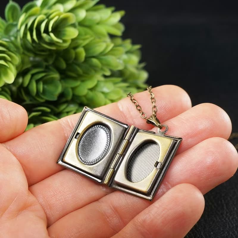 Abalone Paua Rectangle Book Locket Teal Blue Turquoise Pendant Necklace Jewelry
