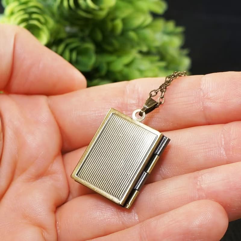 Abalone Paua Rectangle Book Locket Teal Blue Turquoise Pendant Necklace Jewelry