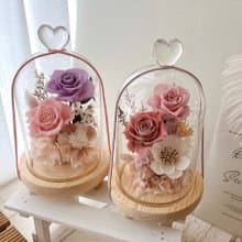 Miss。花謎 玫瑰 小夜燈 愛心玻璃罩 玻璃盅 永生花 乾燥花