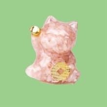 保庇BOBEE 中國工藝 天然水晶碎石招財貓 招財貓 - 粉色碎石