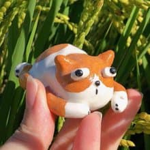 橘白貓咪陶瓷公仔 手作動物小雕塑