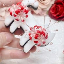 紅色漸層彼岸花 貼耳式耳環 耳夾/耳針