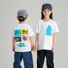 童裝 跳水恐龍 棉白色短袖圓領T恤 男孩女孩同款 5歲至10歲 親子