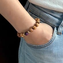 手鍊 紫虎眼石 施華洛世奇金色珍珠 橄欖木珠925純銀隔珠 8250091