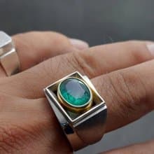 Natural Vivid Green Emerald Mens Ring Sterling Silver 925 Ring Handmade Emerald