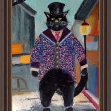 Black cat in a top hat Animal oil painting Funny cat art Strict boss