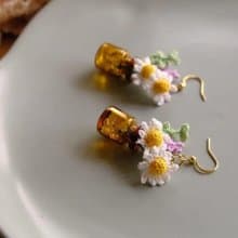 鈎針編織 迷你 洋甘菊 薰衣草 花束耳環