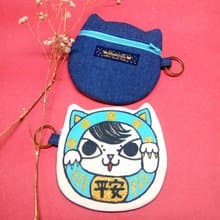 手繪手做自家品牌小賊貓不死貓招財貓湖藍色平安零錢包散子包