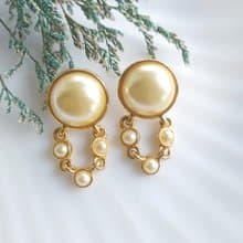 Vintage Jewelry 西洋古董飾品 優美 仿珠 垂吊鍊珠 針式耳環