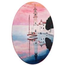 海上粉紅黎明原創風景畫橢圓形作品 作者 RinaArtSK