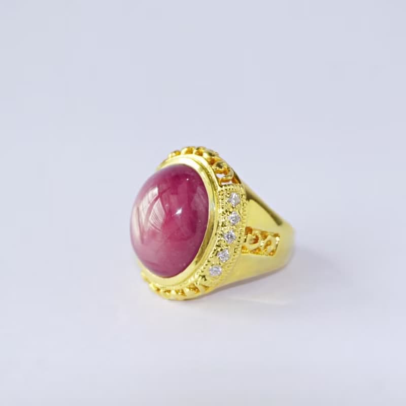 Natural Ruby 34 Cts Ring Sterling Silver 925 With Gold Plated 7 US.