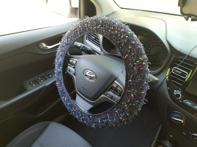 Handmade black knitted steering wheel cover/ Car accessories
