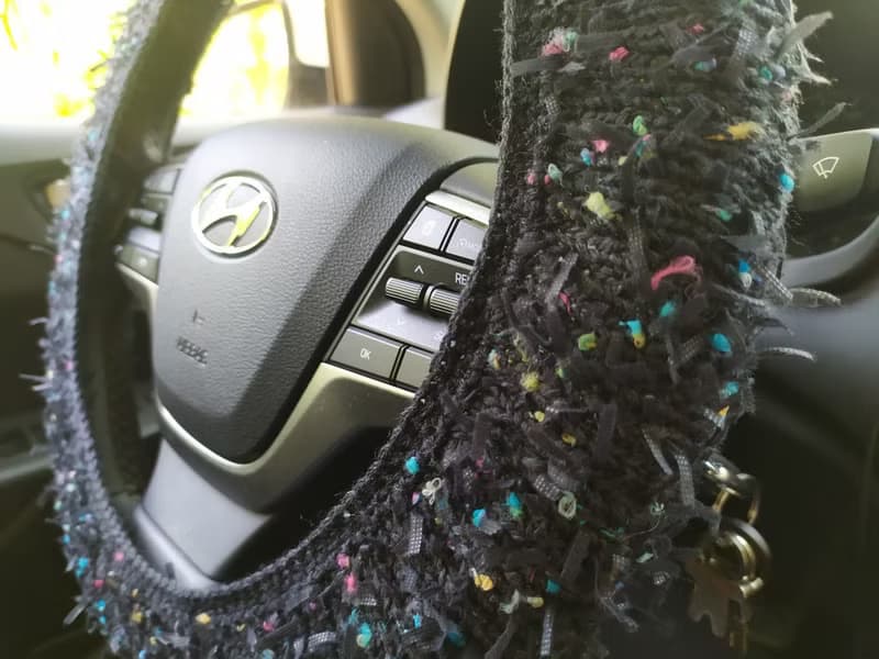 Handmade black knitted steering wheel cover/ Car accessories