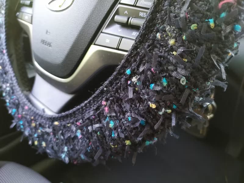 Handmade black knitted steering wheel cover/ Car accessories