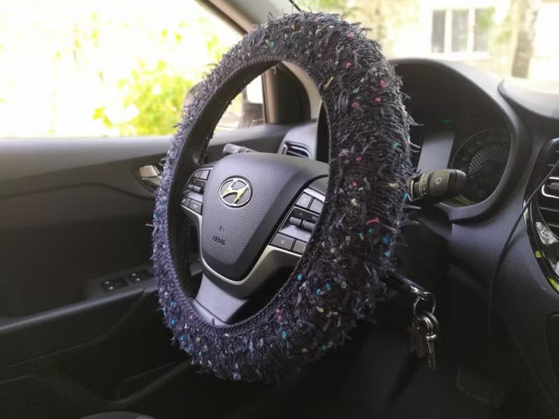 Handmade black knitted steering wheel cover/ Car accessories