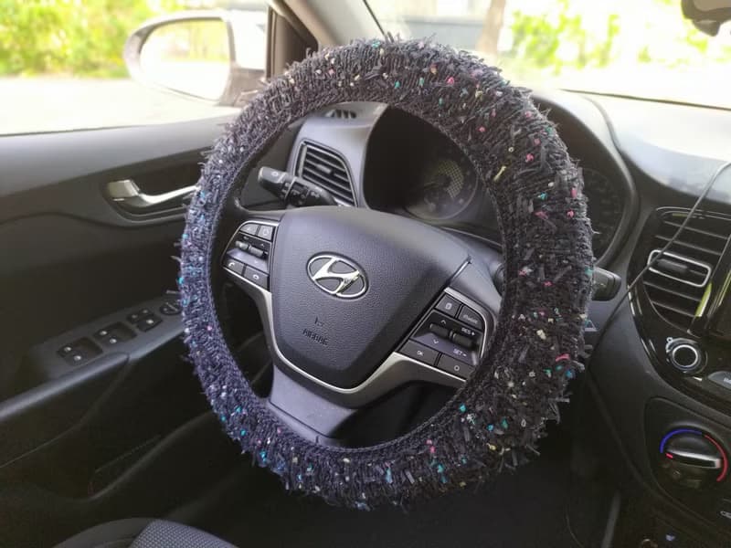 Handmade black knitted steering wheel cover/ Car accessories