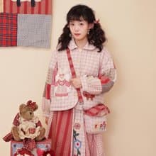 古著感少女 remake手作 拼布玩偶 娃娃領夾棉短上衣外套