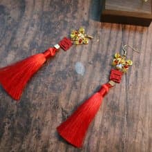 喜慶紅色婚禮耳環流蘇中國風耳飾復古