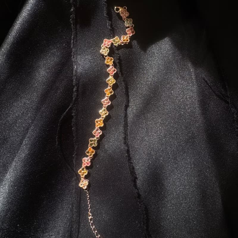 簇。s925 純銀 鍍14k 貴人石 碧璽 小花 玫瑰金 手串 手鏈 手環