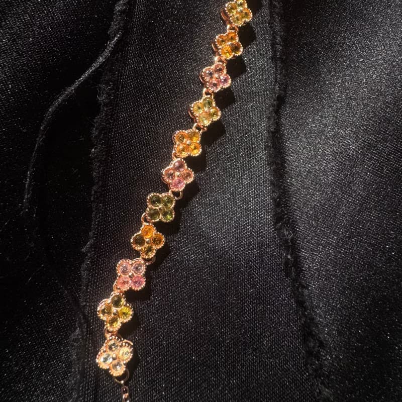 簇。s925 純銀 鍍14k 貴人石 碧璽 小花 玫瑰金 手串 手鏈 手環