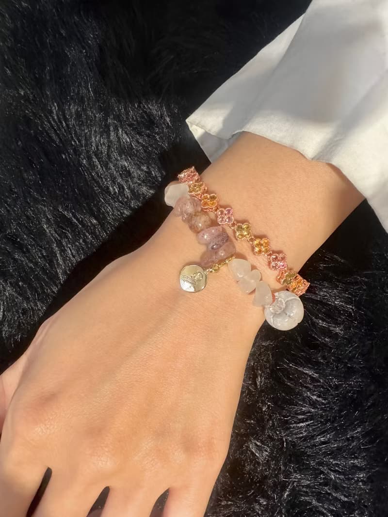 簇。s925 純銀 鍍14k 貴人石 碧璽 小花 玫瑰金 手串 手鏈 手環