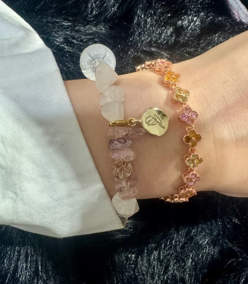 簇。s925 純銀 鍍14k 貴人石 碧璽 小花 玫瑰金 手串 手鏈 手環