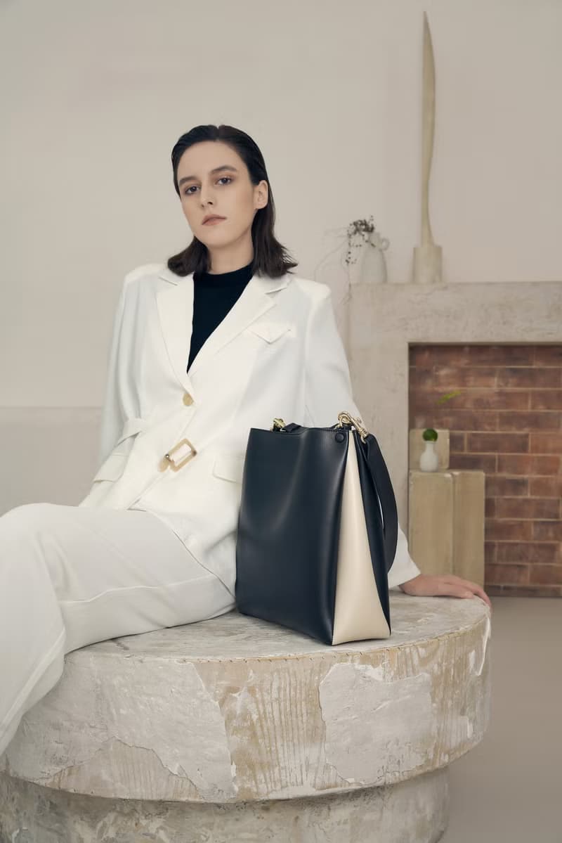 Two-Tone Tote 素皮革拼色手提包 側背包 黑色x米白色