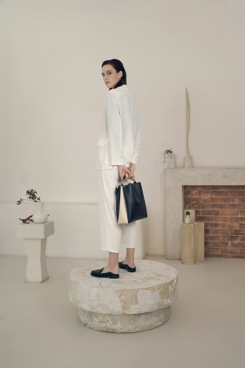 Two-Tone Tote 素皮革拼色手提包 側背包 黑色x米白色