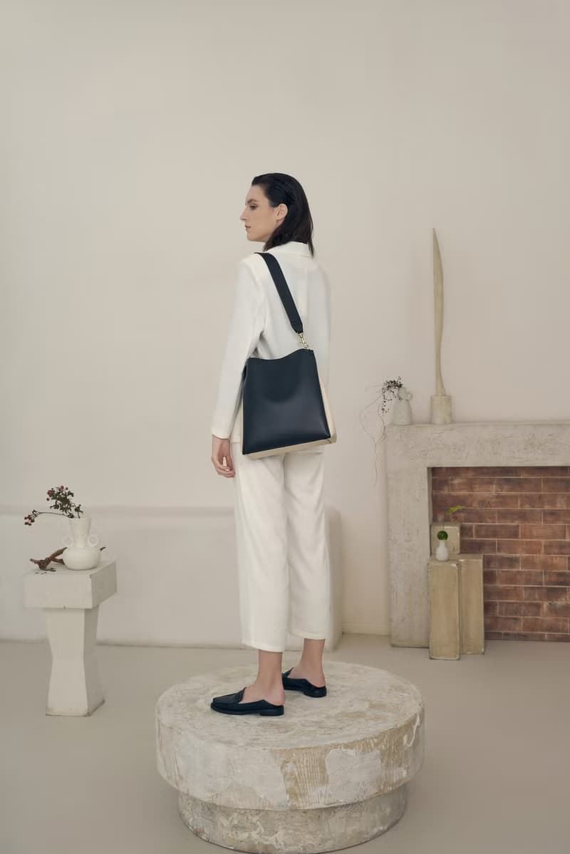 Two-Tone Tote 素皮革拼色手提包 側背包 黑色x米白色