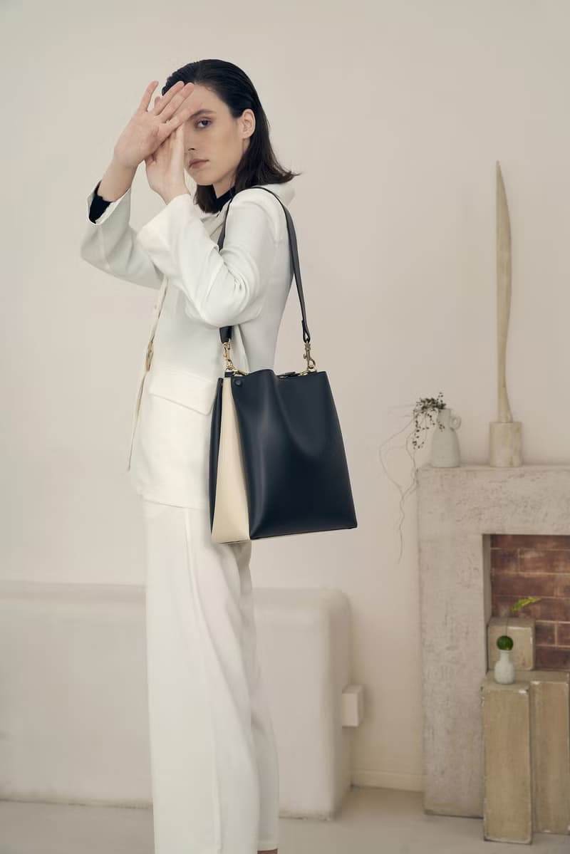 Two-Tone Tote 素皮革拼色手提包 側背包 黑色x米白色