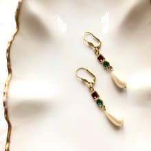 Vintage Teardrop Pearl Gemstone Gold Drop Earrings