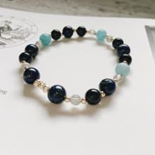 Enko | 交付深刻快樂 青金石 黑曜石 海藍寶 月光石 14K包金手鍊