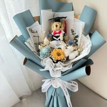 永生花乾燥花 畢業花束 熊熊款