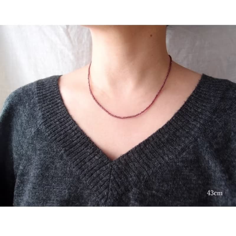 【K14gf】Colored Stone Plane Necklace　Rhodolite Garnet・ロードライトガーネット