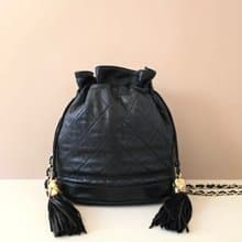 絕版中古包 Chanel古董黑色水桶包 側背包 單肩包 皮革包 二手包