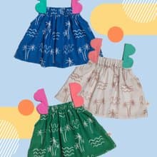 女童背心 2-9歲 -藍色米色和綠色椰子樹印花