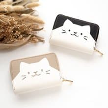 お札が折れない コンパクトウォレット ねこ 【 シュリンクレザー 】 本革 ミニ財布 猫 プレゼント HW23K