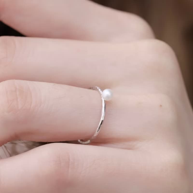 天然淡水珍珠925純銀豆豆戒指 可調式戒指