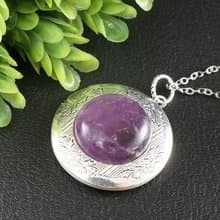 Amethyst Photo Locket Lilac Purple Violet Lavender Pendant Necklace Jewelry Gift