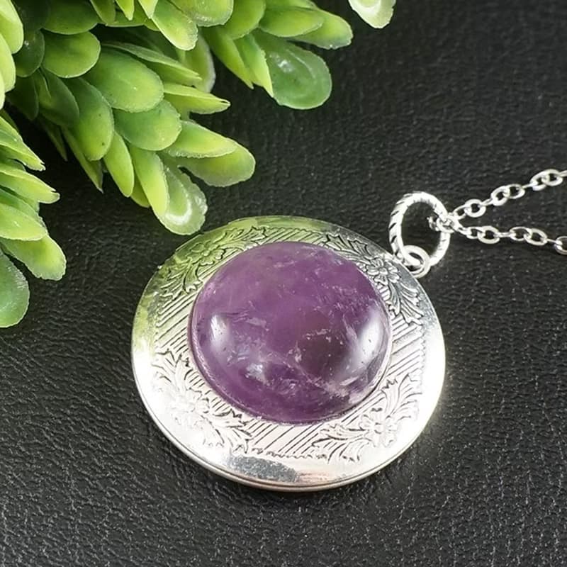Amethyst Photo Locket Lilac Purple Violet Lavender Pendant Necklace Jewelry Gift