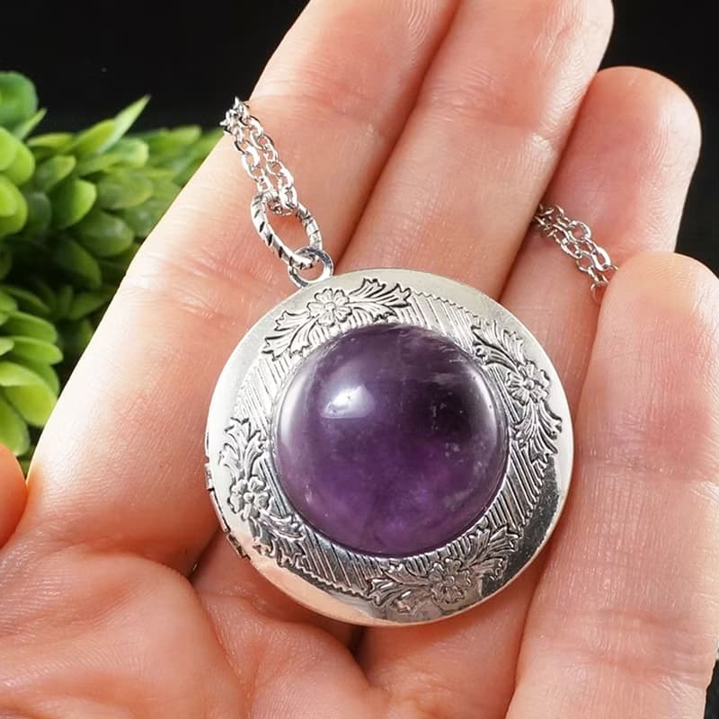 Amethyst Photo Locket Lilac Purple Violet Lavender Pendant Necklace Jewelry Gift